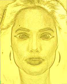 Dibujo en relieve frontal de Angelina Jolie