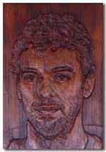 Retrato de Pau Gasol 
          tallado en madera