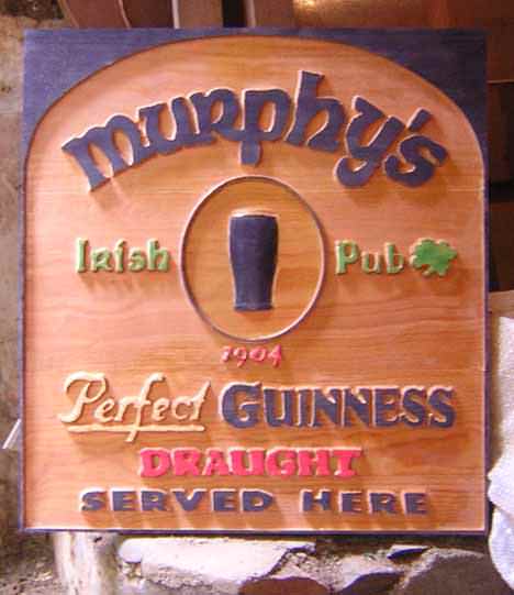 Gran cartel tallado en madera Murphy's para pub