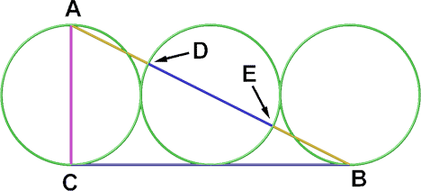 Dibujo de phi a partir de tres círculos y un triángulo          rectángulo