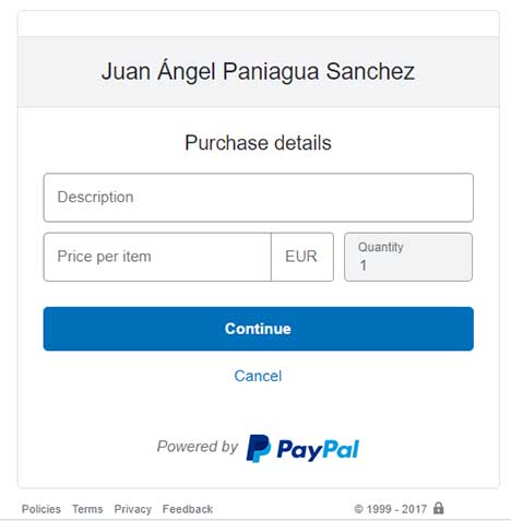 Descripción de pago de PayPal primer paso
